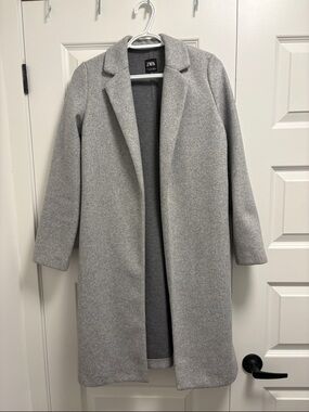 ZARA Light Gray Open-Front Trench Coat